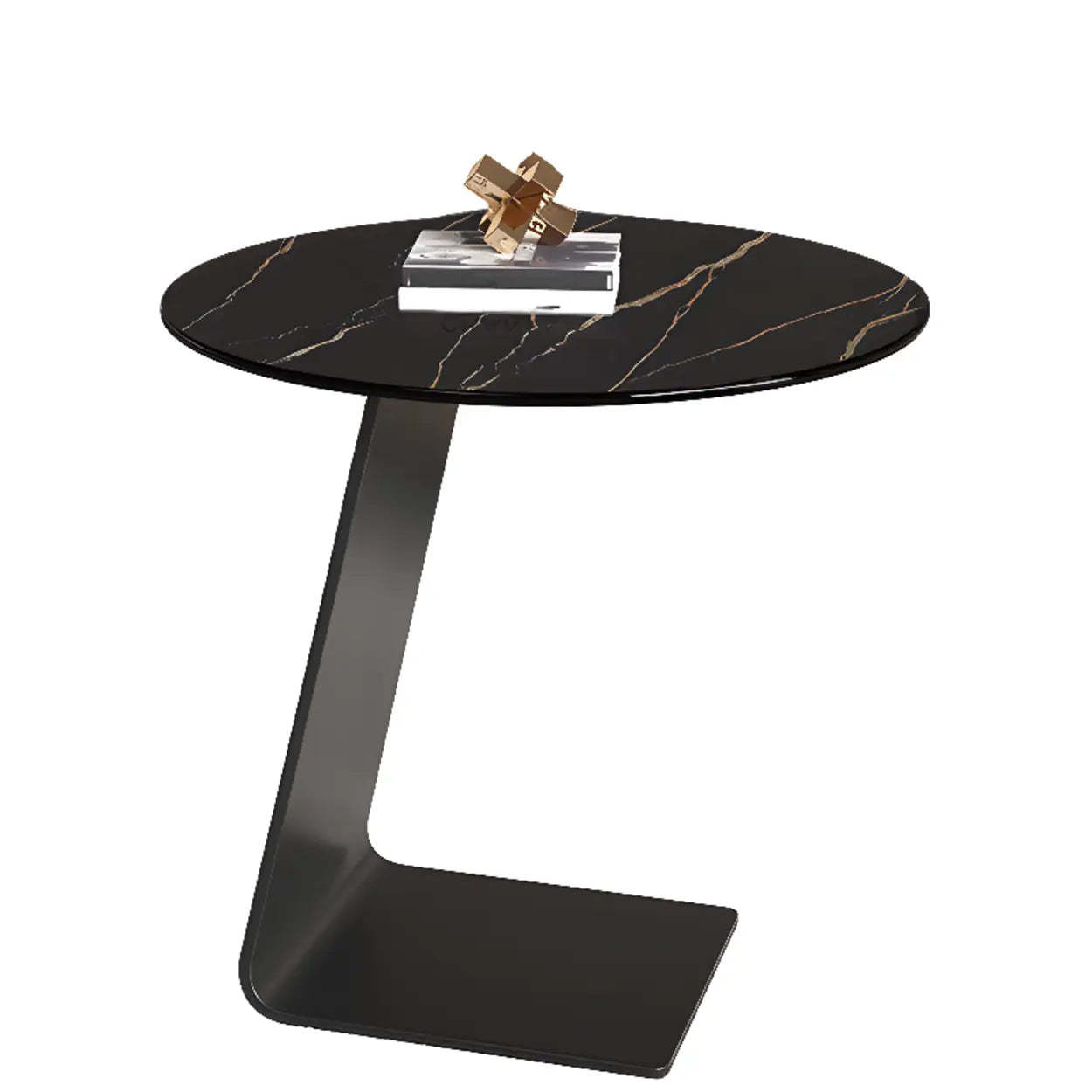 Modern steel-base circular gray coffee tables, Lighom — 19.7" L x 19.7" W x 19.7" H / Black