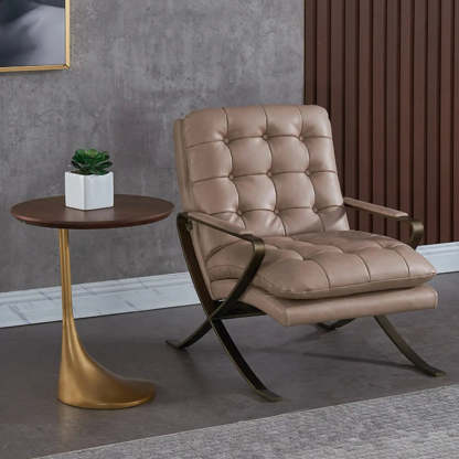 Contemporary Gold-Base Round Walnut Side Table — Black