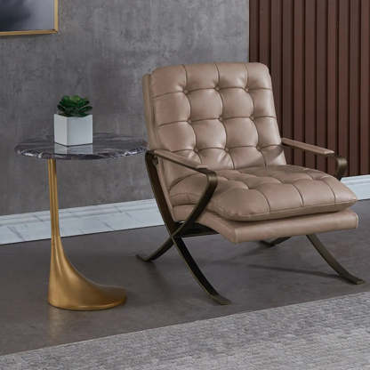 Contemporary Gold-Base Round Walnut Side Table — Green