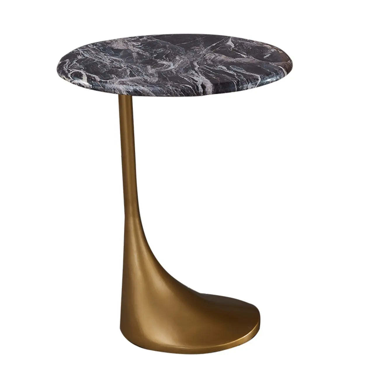 Contemporary Gold-Base Round Walnut Side Table