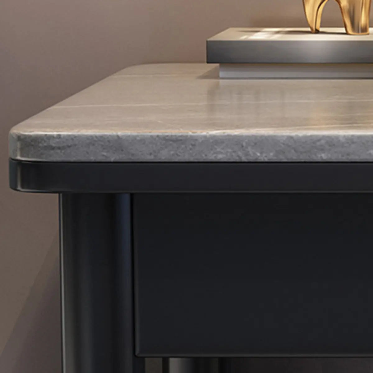 Contemporary Gray Stone Drawer H-Shape Computer Desk