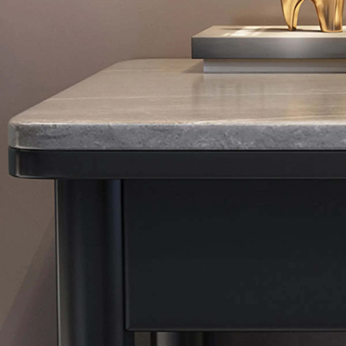 Contemporary Gray Stone Drawer H-Shape Computer Desk