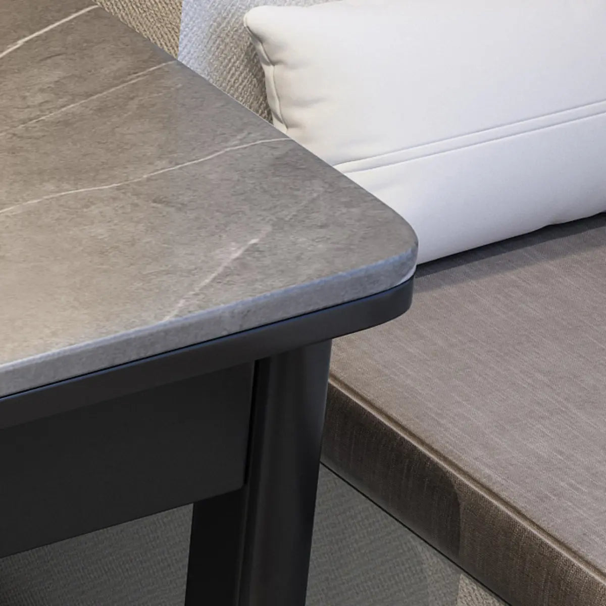 Contemporary Gray Stone Drawer H-Shape Computer Desk