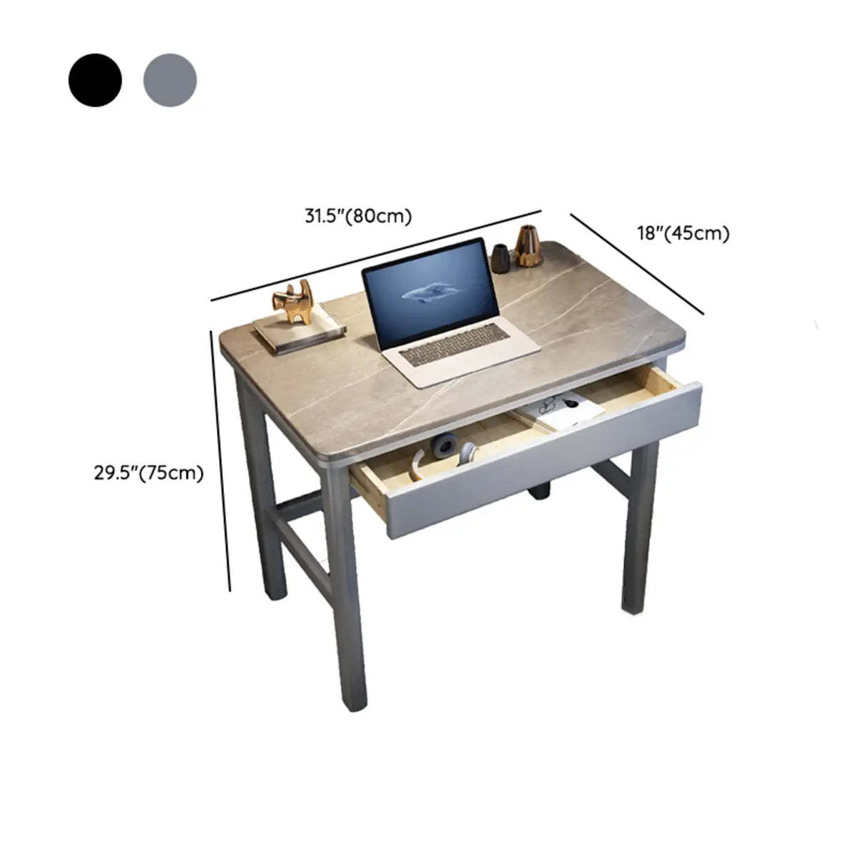 Contemporary Gray Stone Drawer H-Shape Computer Desk