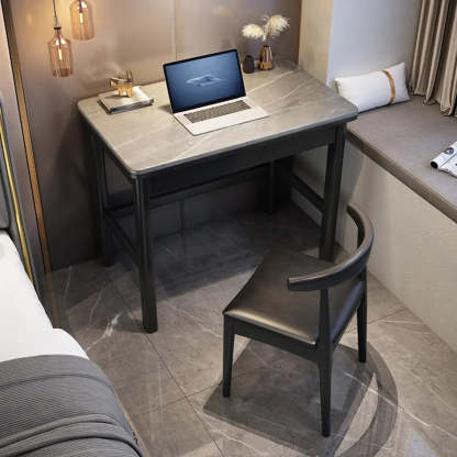 Contemporary Gray Stone Drawer H-Shape Computer Desk — Black / Without Chairs