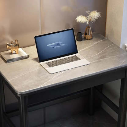 Contemporary Gray Stone Drawer H-Shape Computer Desk — Gray / Without Chairs