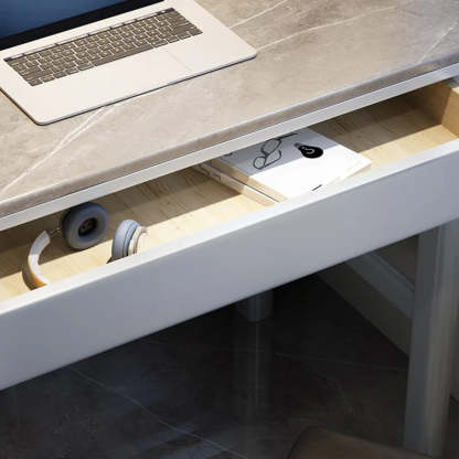 Contemporary Gray Stone Drawer H-Shape Computer Desk