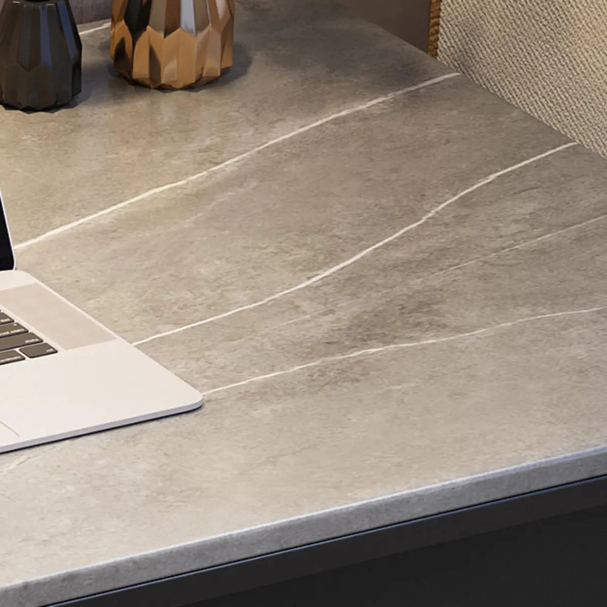 Contemporary Gray Stone Drawer H-Shape Computer Desk