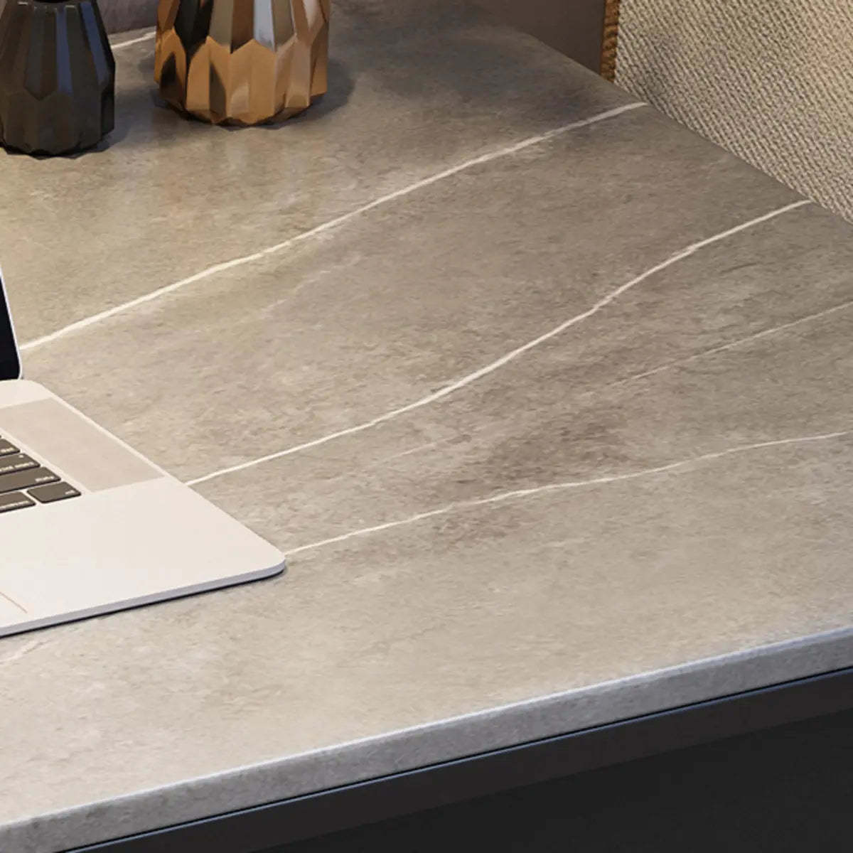 Contemporary Gray Stone Drawer H-Shape Computer Desk