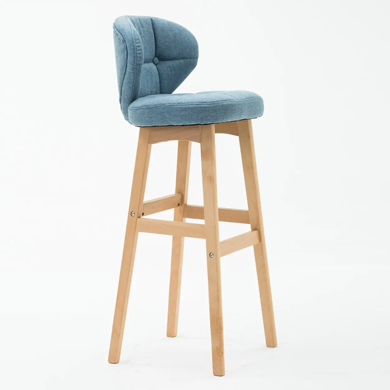 Green Upholstered Bucket Bar Stool with Backrest — Khaki / Natural
