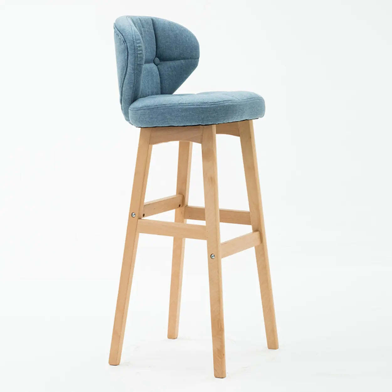 Green Upholstered Bucket Bar Stool with Backrest — Khaki / Natural