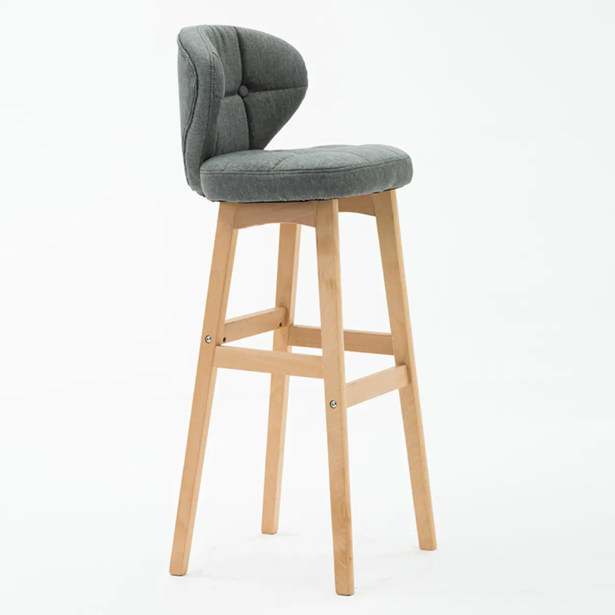 Green Upholstered Bucket Bar Stool with Backrest — Grey / Natural