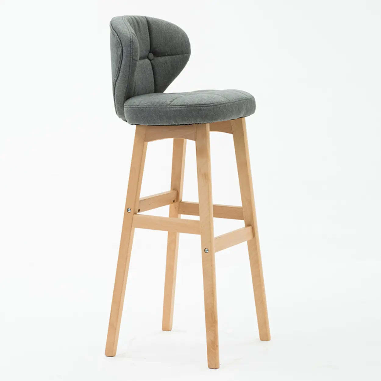Green Upholstered Bucket Bar Stool with Backrest — Grey / Natural