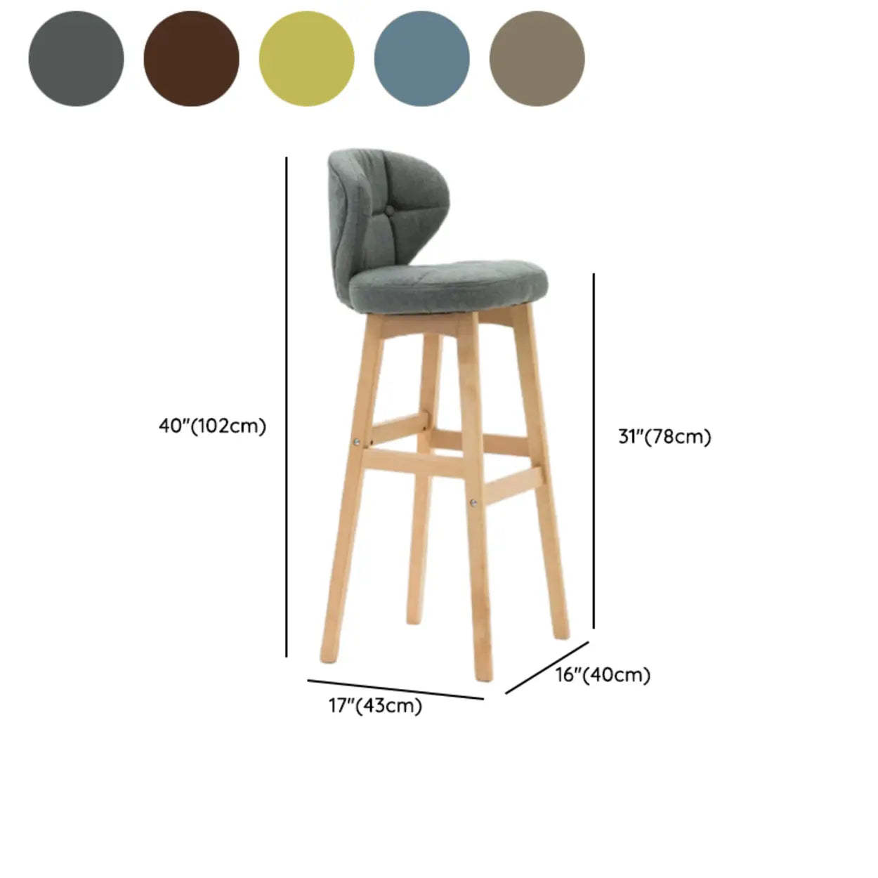 Green Upholstered Bucket Bar Stool with Backrest