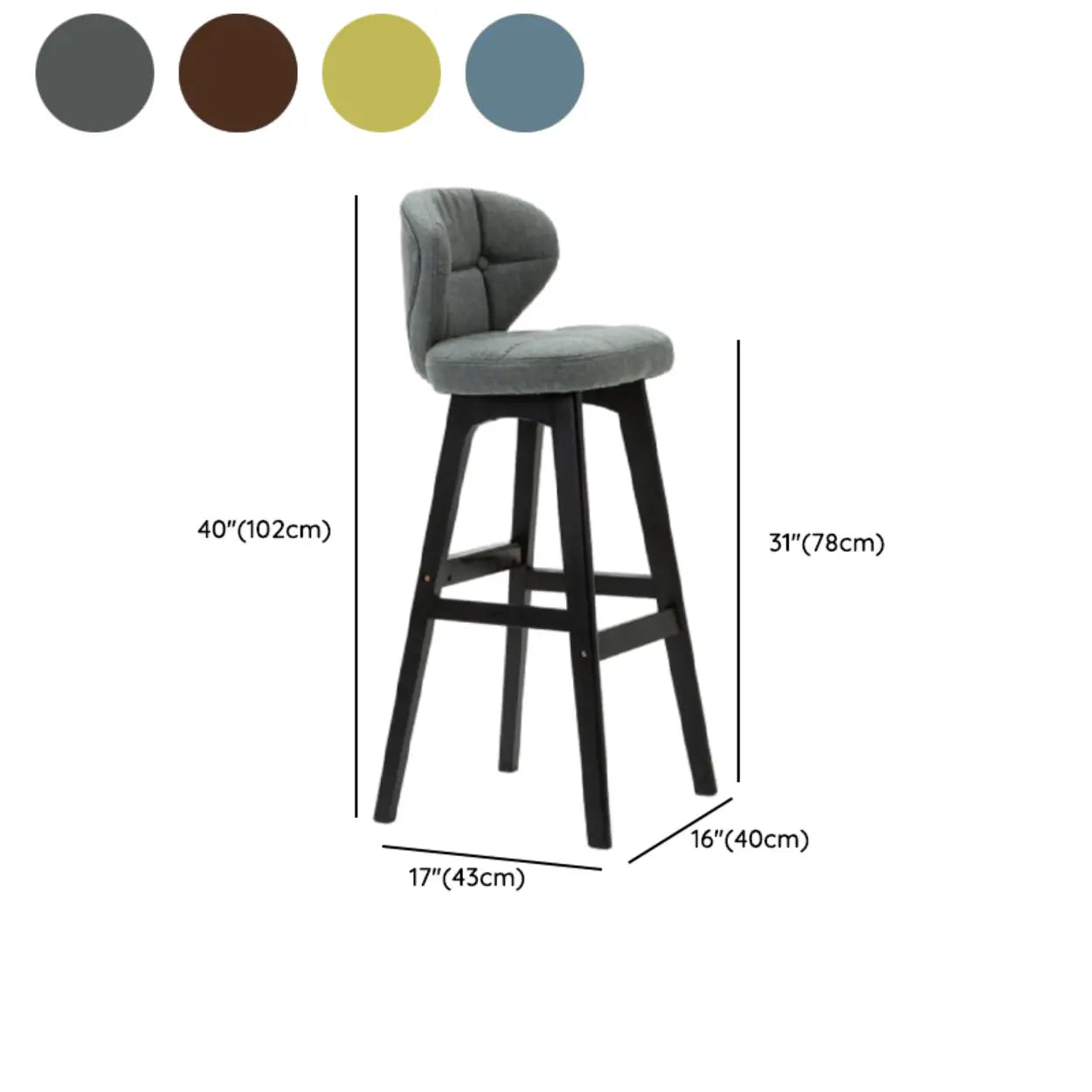 Green Upholstered Bucket Bar Stool with Backrest