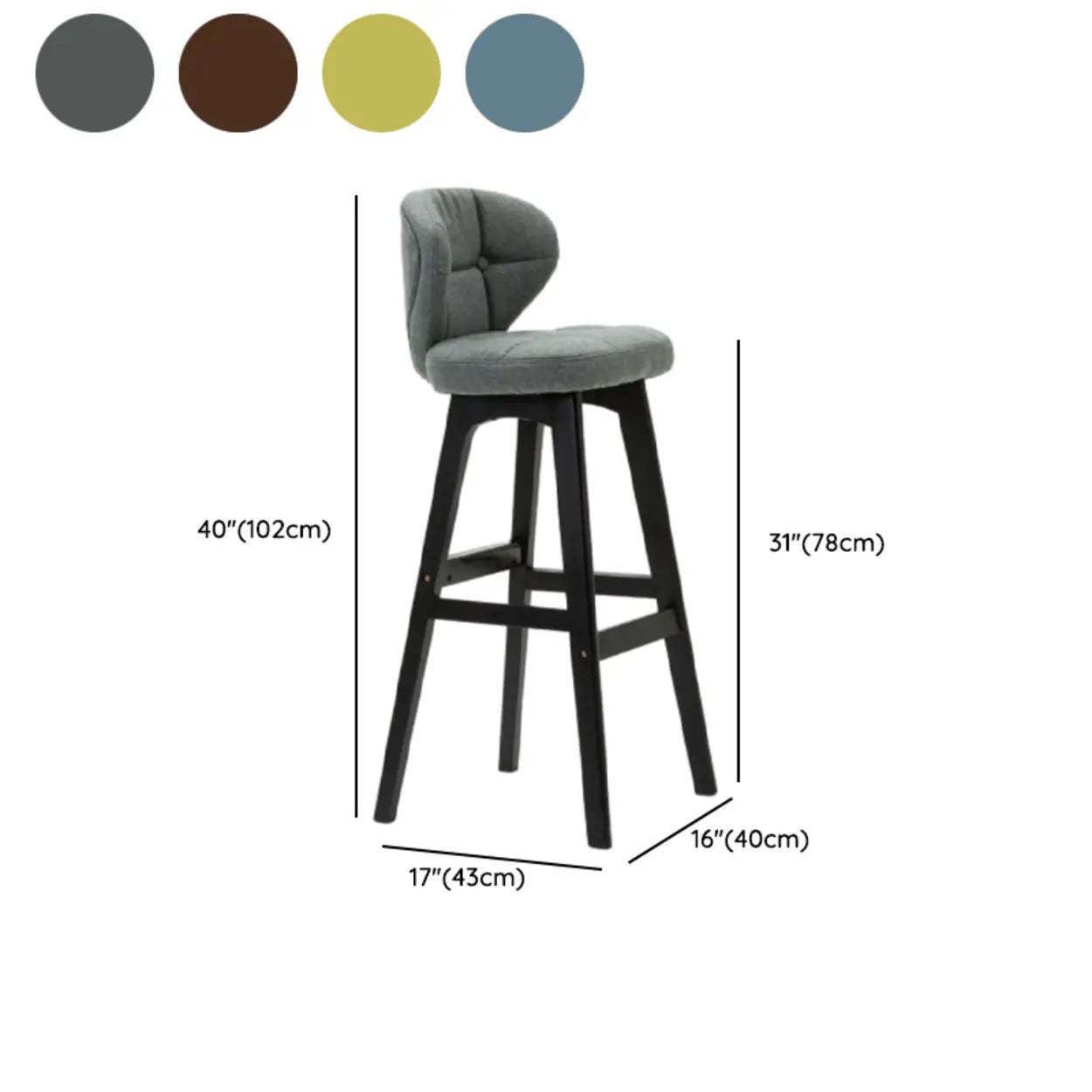 Green Upholstered Bucket Bar Stool with Backrest