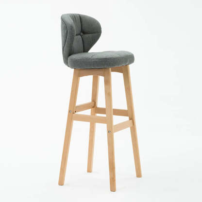 Green Upholstered Bucket Bar Stool with Backrest — Coffee / Natural