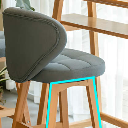 Green Upholstered Bucket Bar Stool with Backrest — Lake Blue / Natural