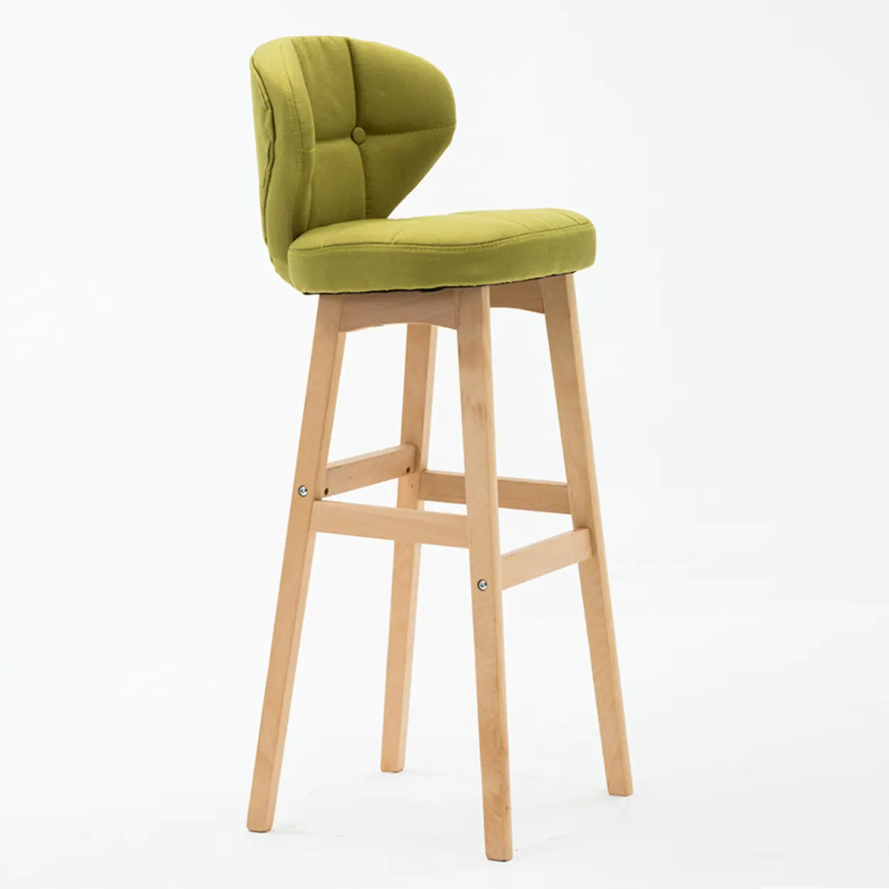 Green Upholstered Bucket Bar Stool with Backrest — Khaki / Black