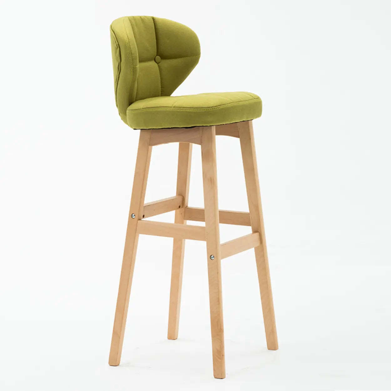 Green Upholstered Bucket Bar Stool with Backrest — Khaki / Black