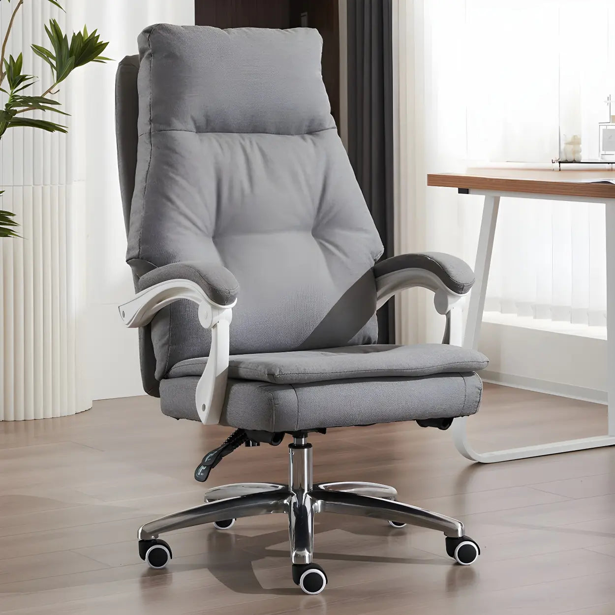 Contemporary High-Back Fabric Recline Office Chair — Black / Metal / Without Footrest