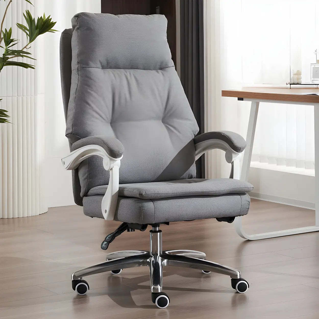 Contemporary High-Back Fabric Recline Office Chair — Black / Metal / Without Footrest