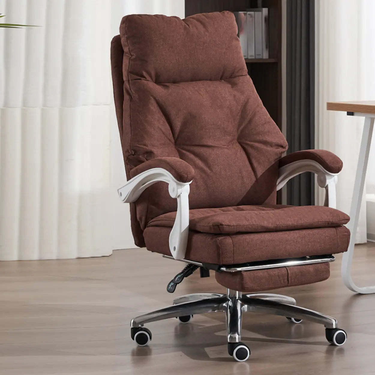 Contemporary High-Back Fabric Recline Office Chair — Coffee / Metal / Without Footrest