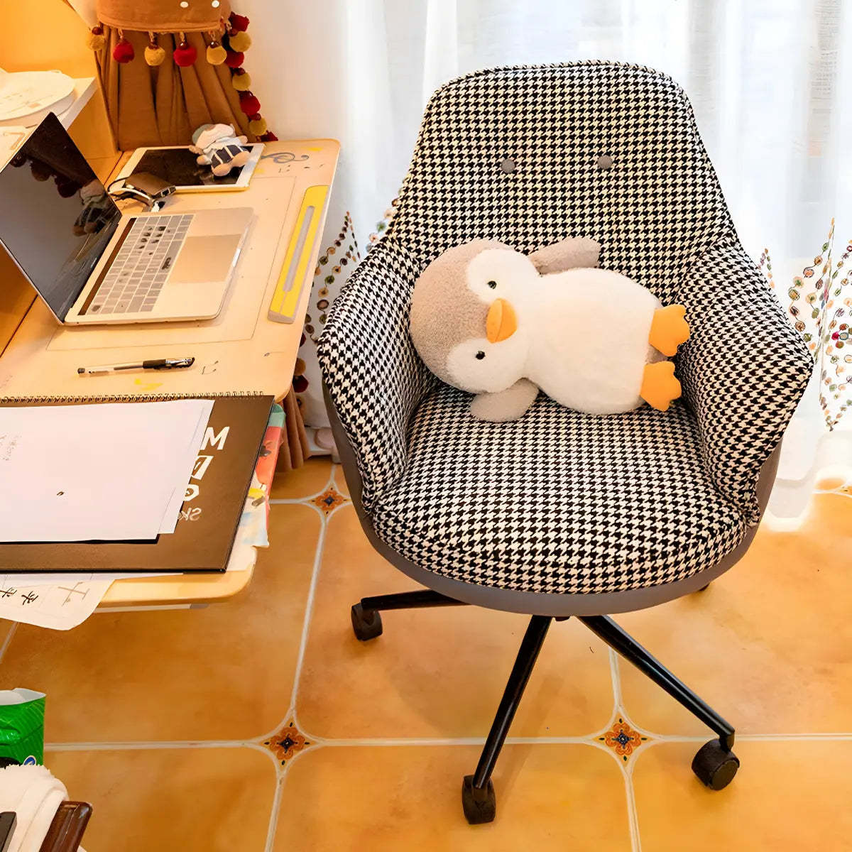 Contemporary Houndstooth Office Chair with Wheels — 2 Piece Set / Cyan / Nylon