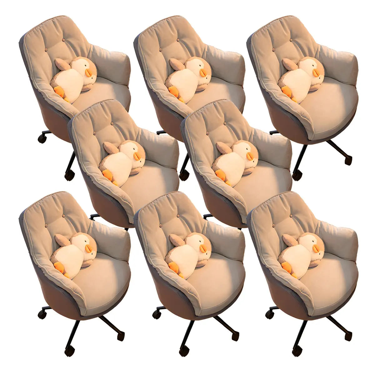 Contemporary Houndstooth Office Chair with Wheels — 2 Piece Set / Grey / Steel