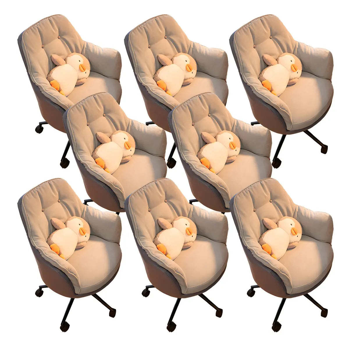 Contemporary Houndstooth Office Chair with Wheels — 2 Piece Set / Grey / Steel