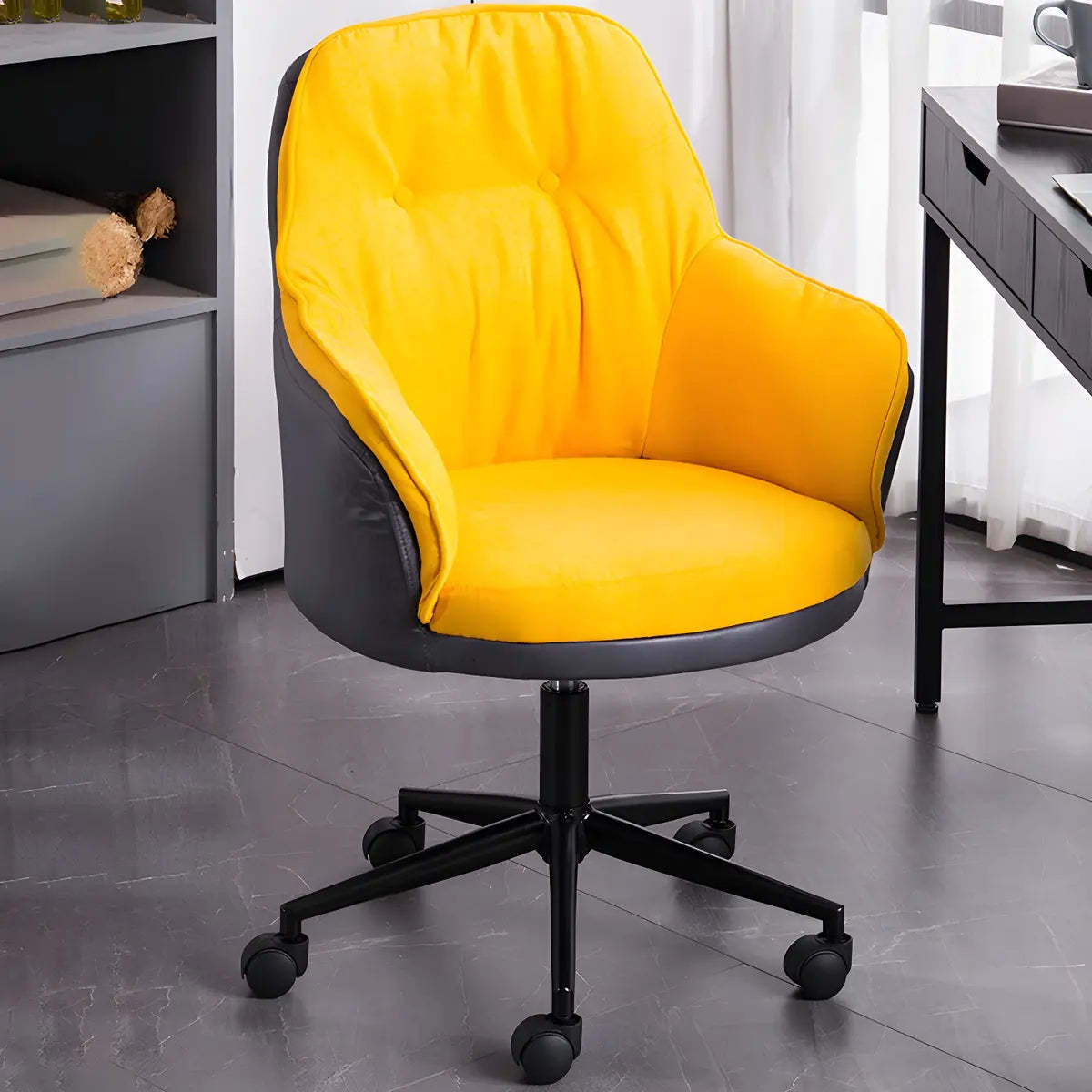 Contemporary Houndstooth Office Chair with Wheels — 2 Piece Set / Light Gray / Steel