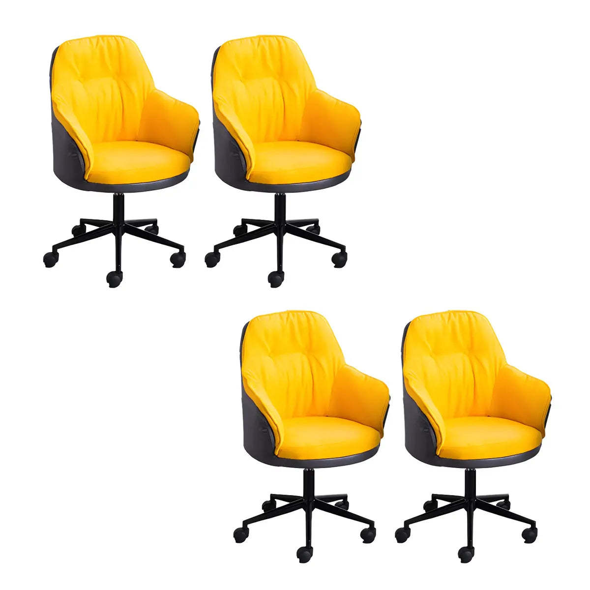 Contemporary Houndstooth Office Chair with Wheels — 2 Piece Set / Off-White / Steel