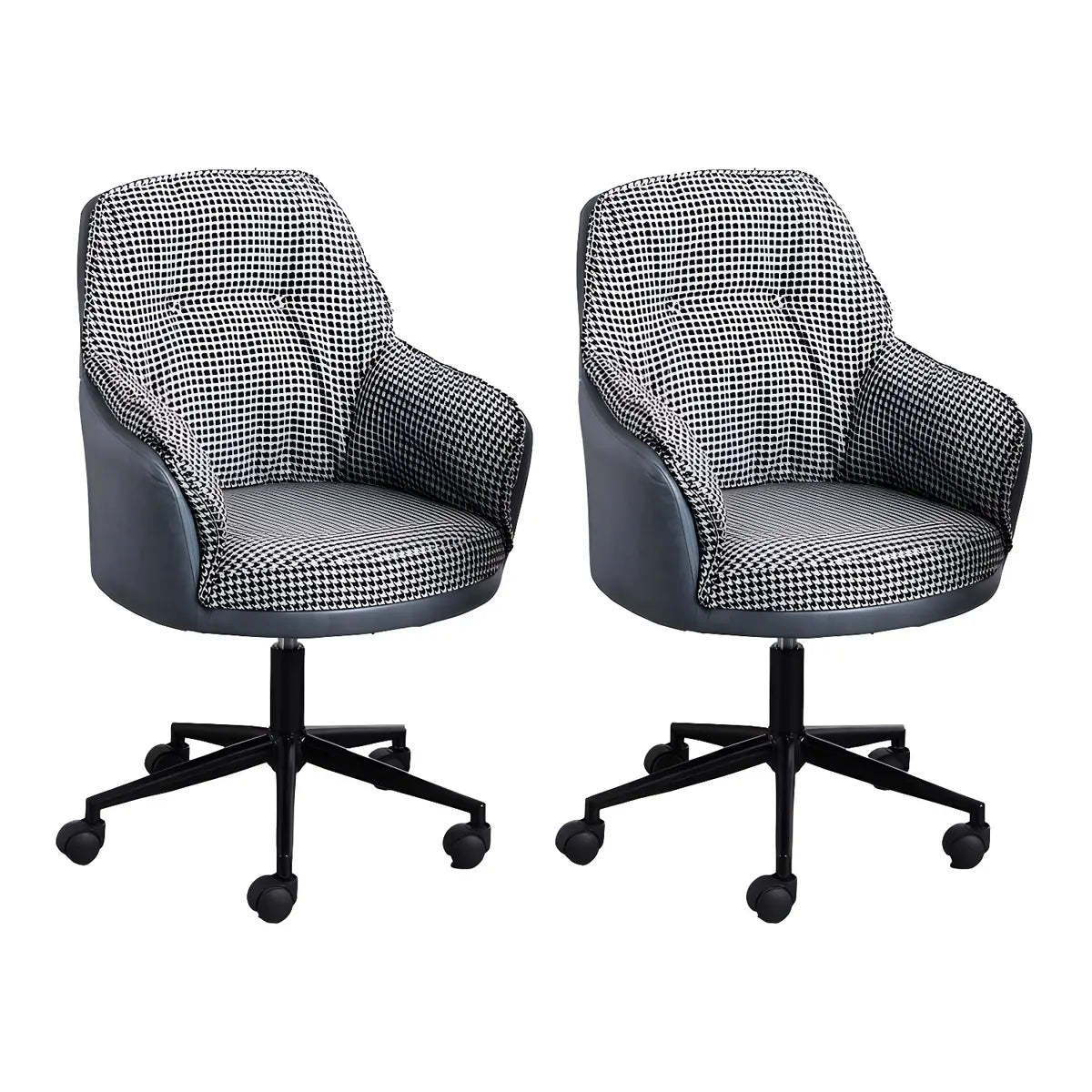 Contemporary Houndstooth Office Chair with Wheels — 2 Piece Set / Yellow / Steel