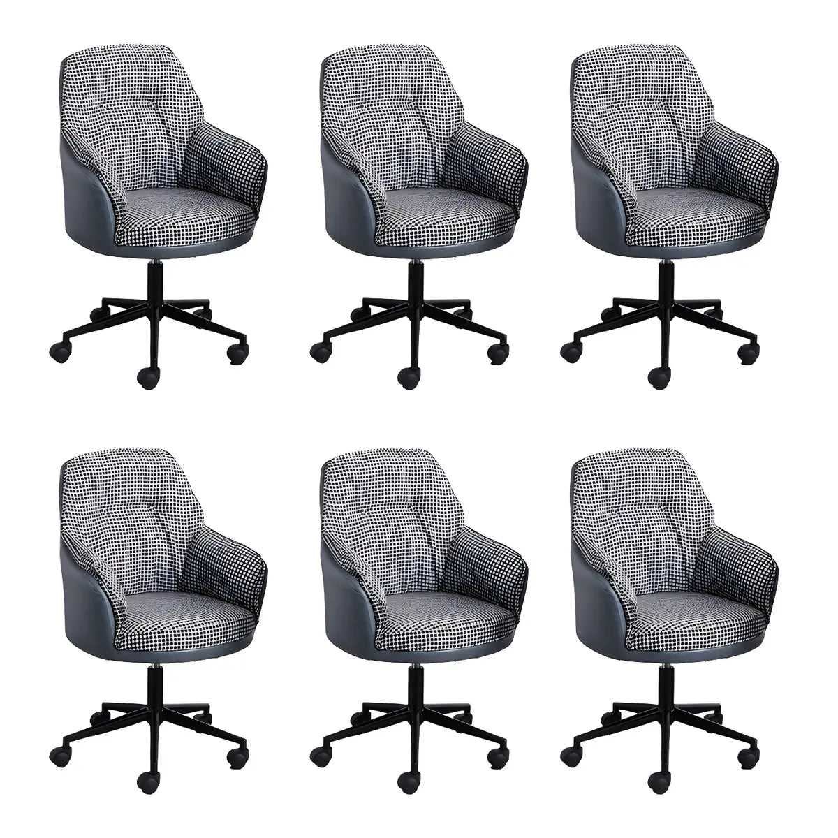 Contemporary Houndstooth Office Chair with Wheels — 4 Piece Set / Blue / Steel