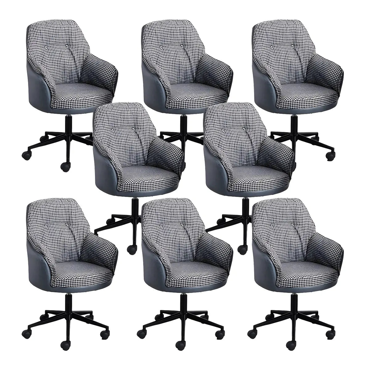 Contemporary Houndstooth Office Chair with Wheels — 4 Piece Set / Cyan / Steel