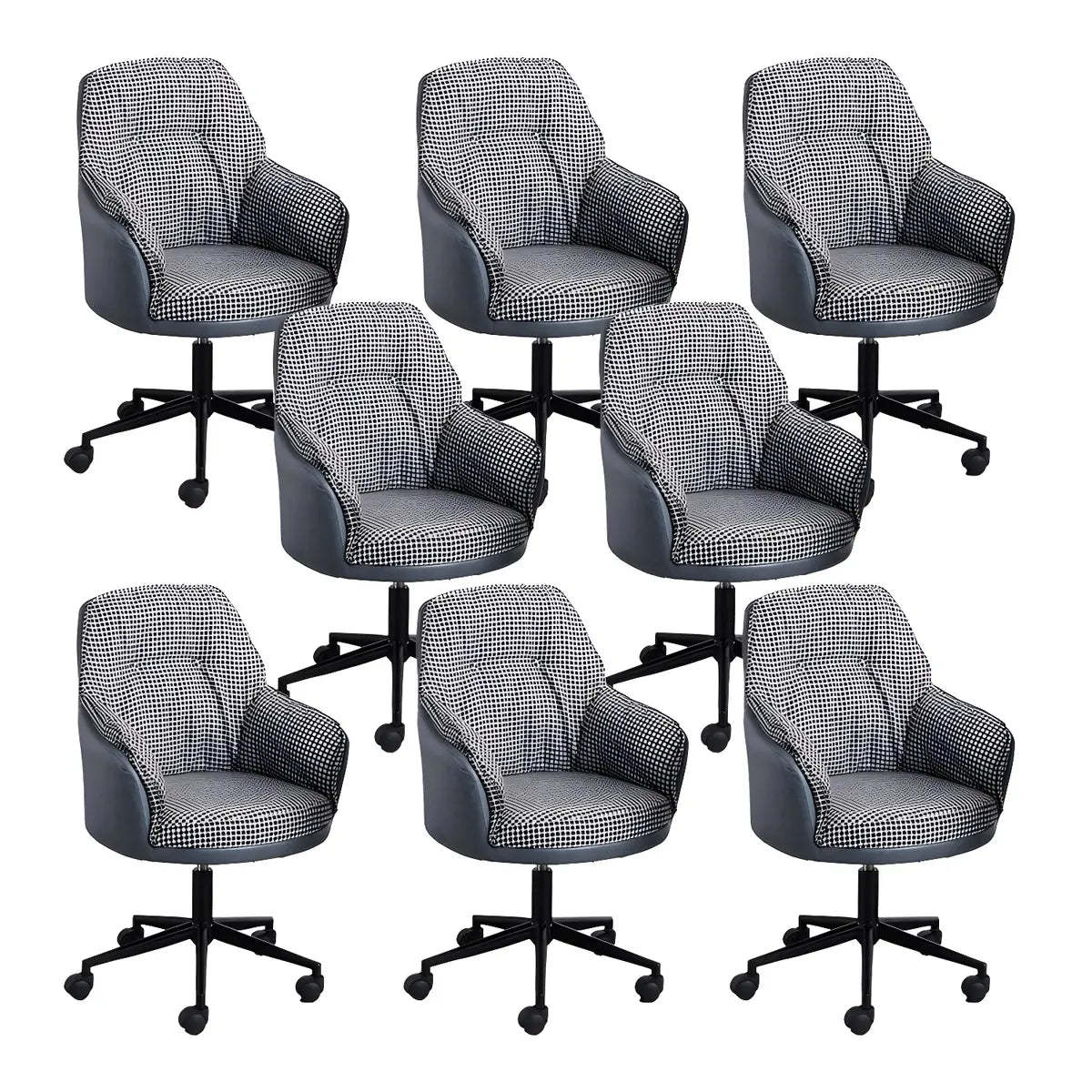 Contemporary Houndstooth Office Chair with Wheels — 4 Piece Set / Cyan / Steel