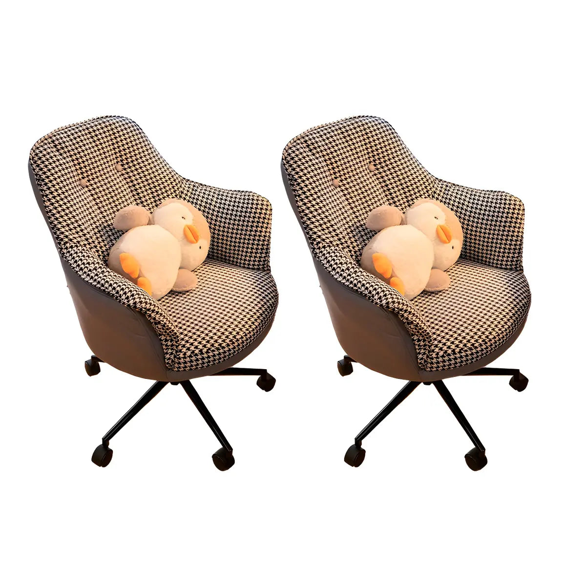 Contemporary Houndstooth Office Chair with Wheels — 4 Piece Set / Cyan / Nylon