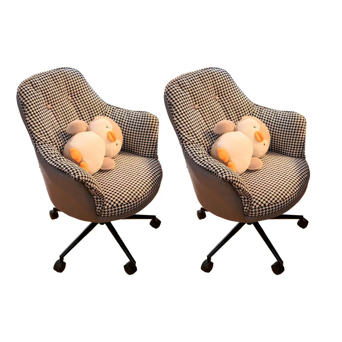 Contemporary Houndstooth Office Chair with Wheels — 4 Piece Set / Cyan / Nylon