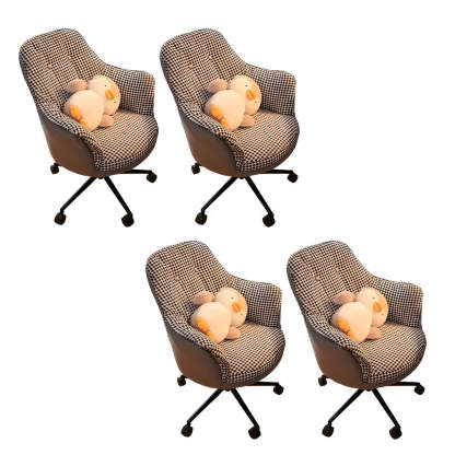 Contemporary Houndstooth Office Chair with Wheels — 4 Piece Set / Green / Steel