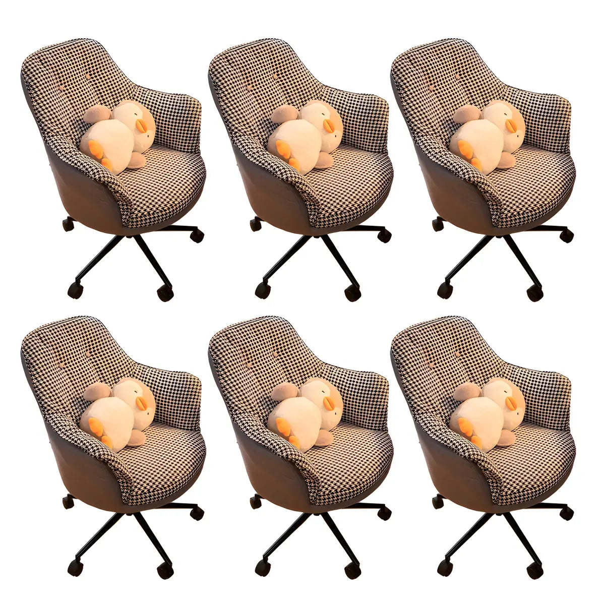 Contemporary Houndstooth Office Chair with Wheels — 4 Piece Set / Grey / Steel