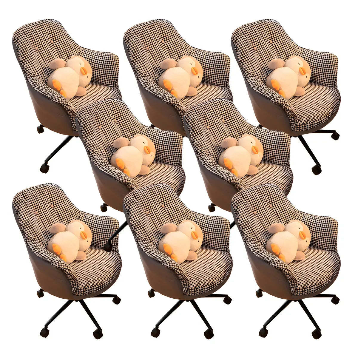 Contemporary Houndstooth Office Chair with Wheels — 4 Piece Set / Grey / Nylon