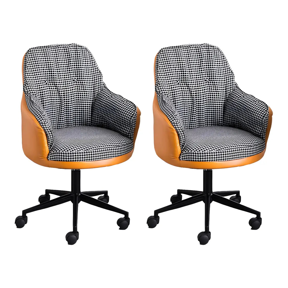 Contemporary Houndstooth Office Chair with Wheels — 4 Piece Set / Light Gray / Nylon