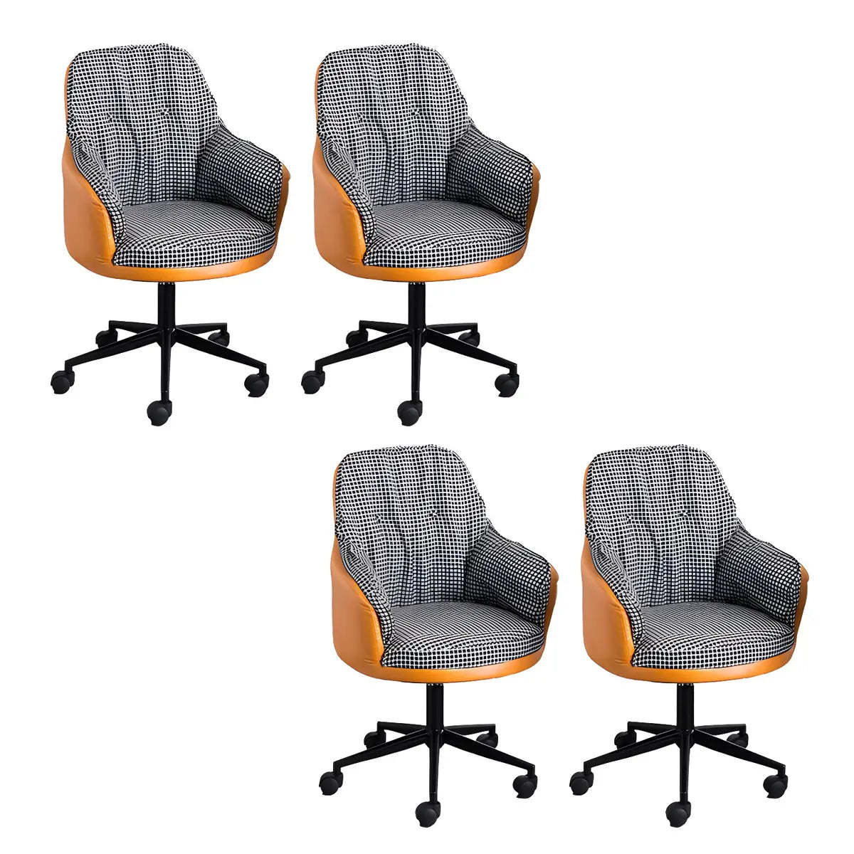 Contemporary Houndstooth Office Chair with Wheels — 4 Piece Set / Off-White / Steel