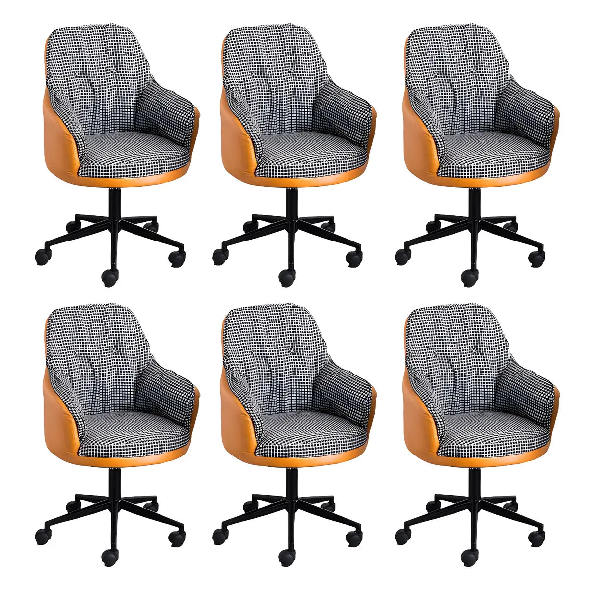 Contemporary Houndstooth Office Chair with Wheels — 4 Piece Set / Orange / Steel