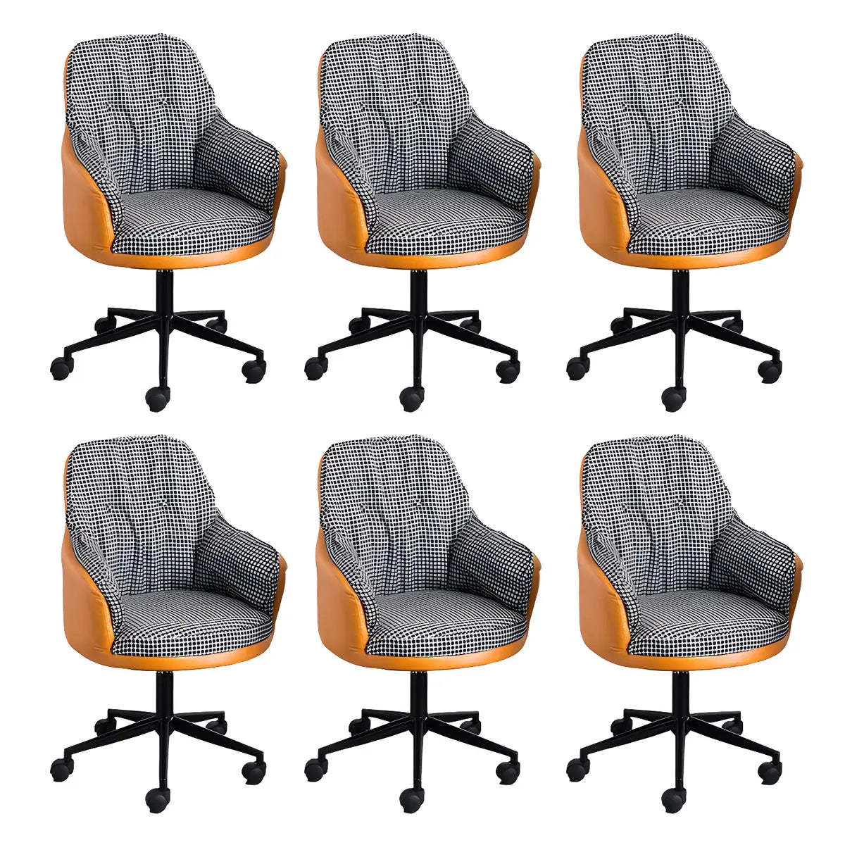Contemporary Houndstooth Office Chair with Wheels — 4 Piece Set / Orange / Steel