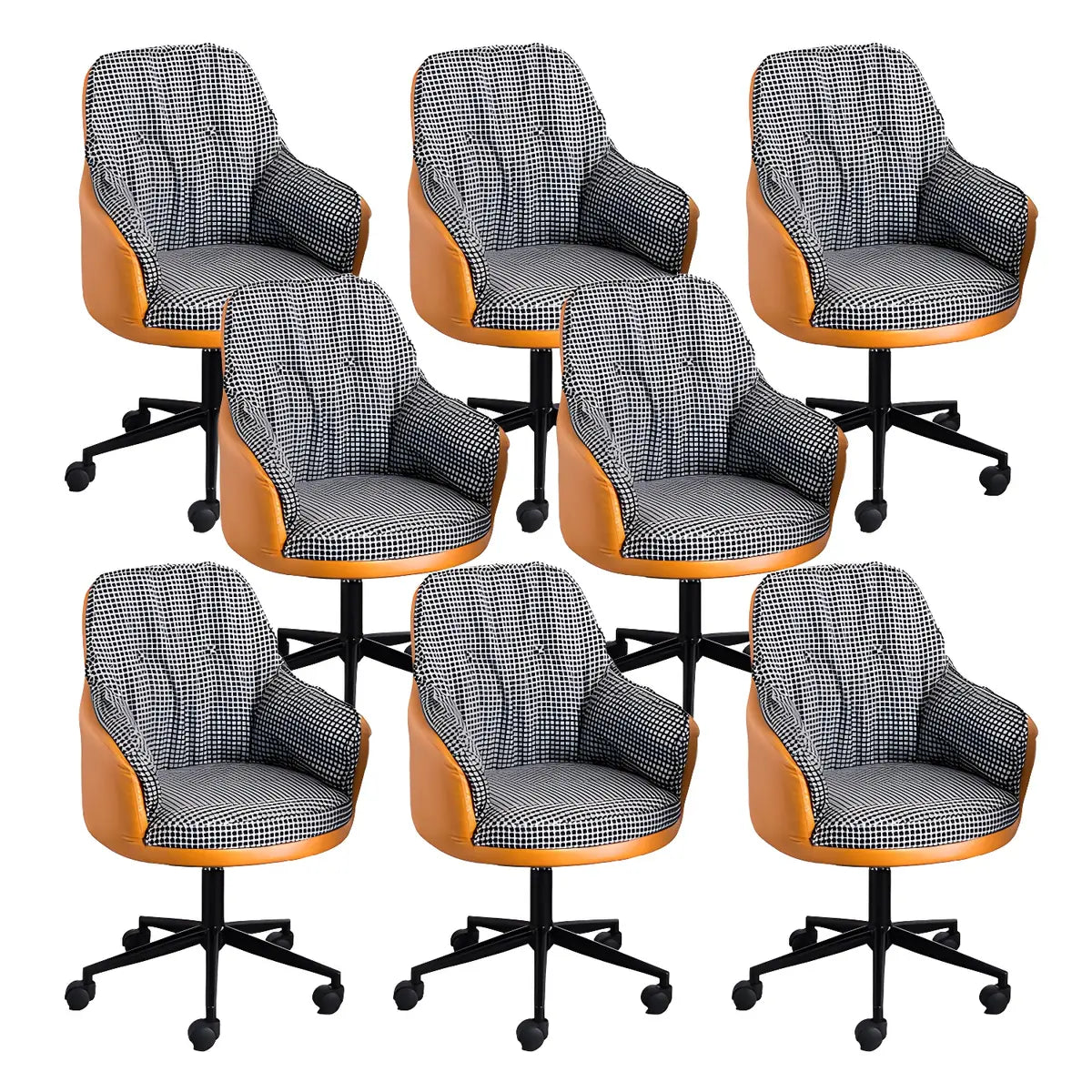 Contemporary Houndstooth Office Chair with Wheels — 4 Piece Set / Orange / Nylon