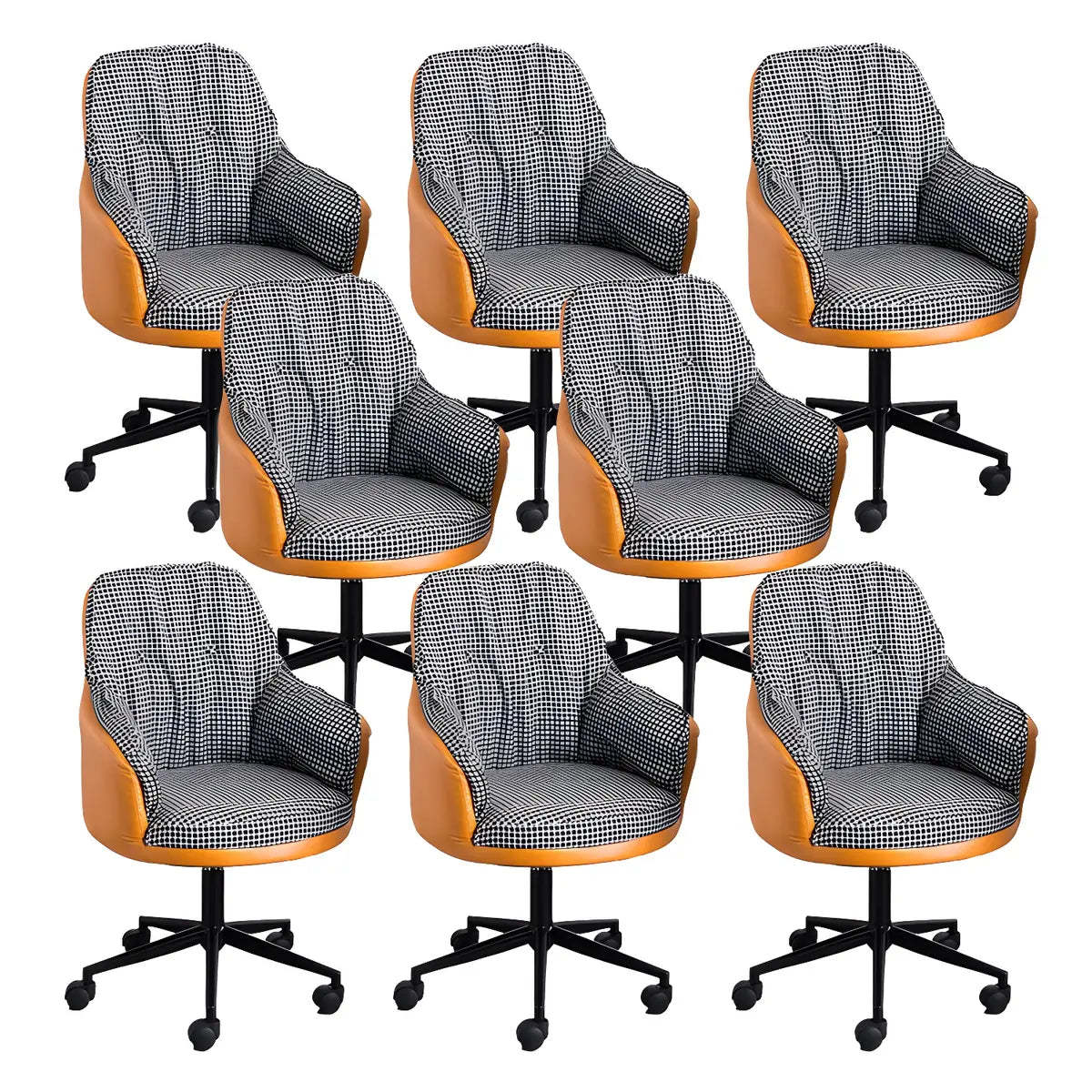 Contemporary Houndstooth Office Chair with Wheels — 4 Piece Set / Orange / Nylon