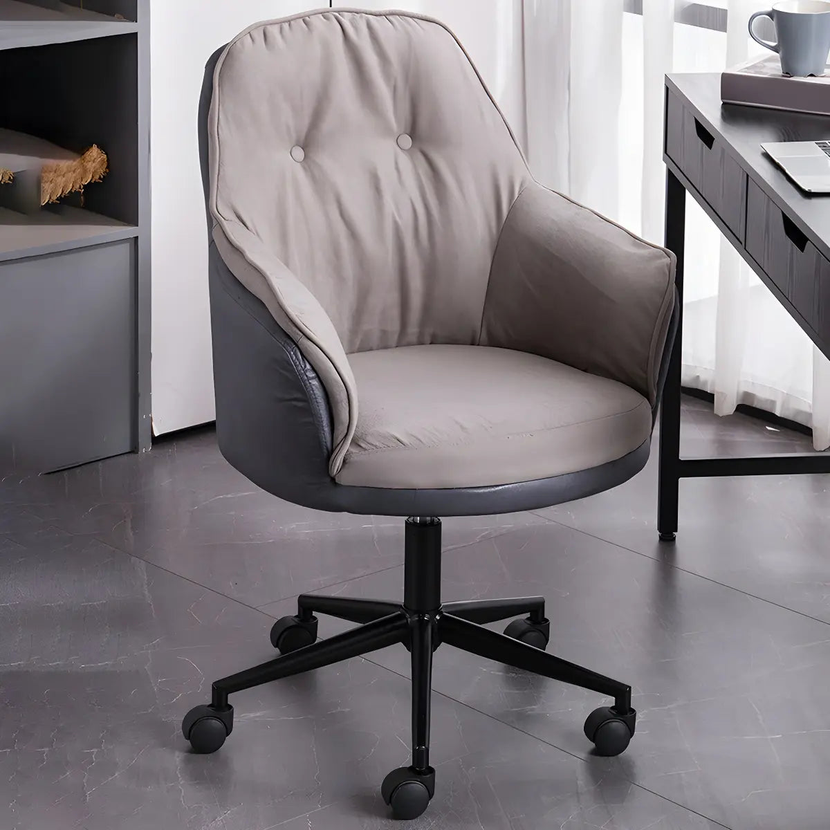 Contemporary Houndstooth Office Chair with Wheels — 6 Piece Set / Light Gray / Nylon