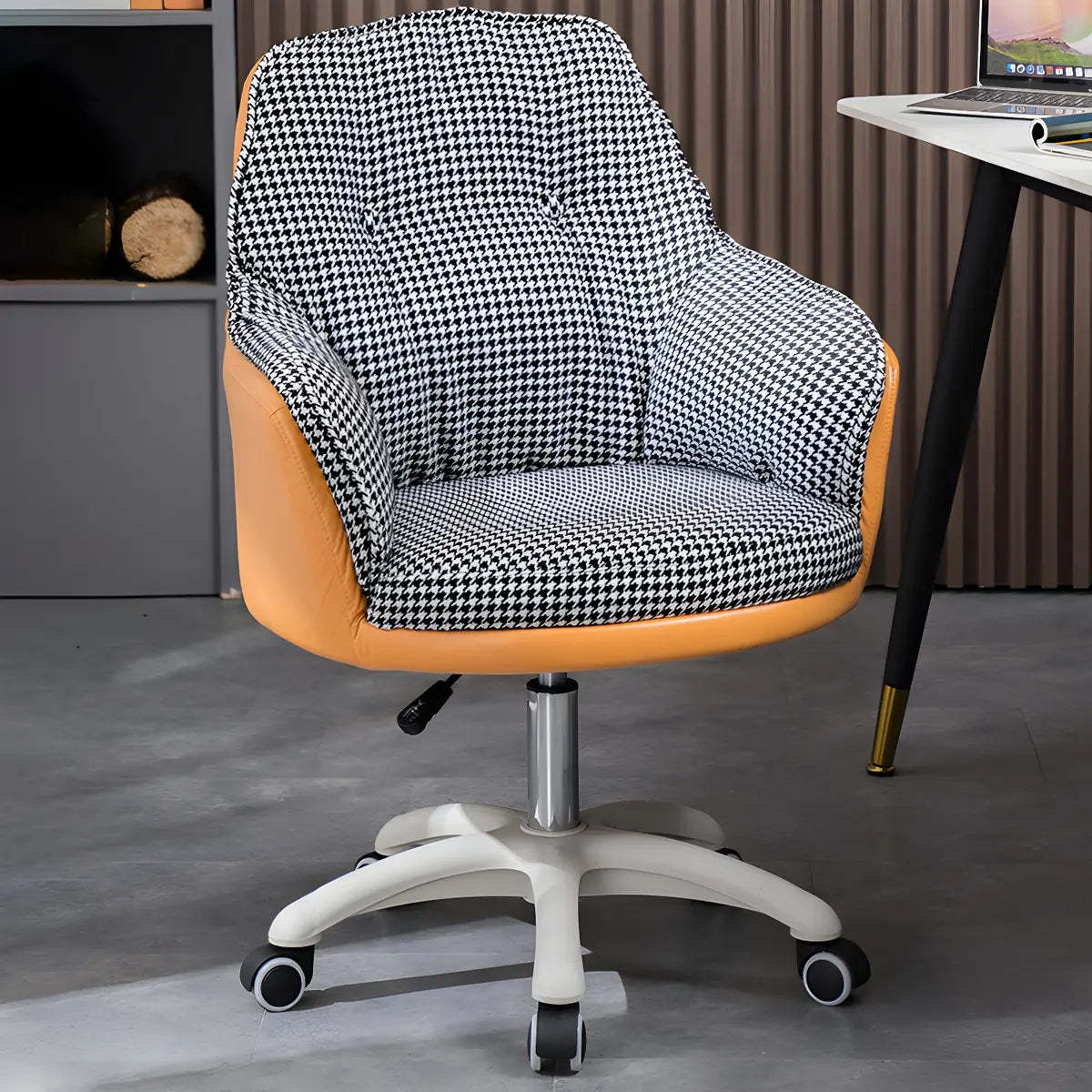 Contemporary Houndstooth Office Chair with Wheels