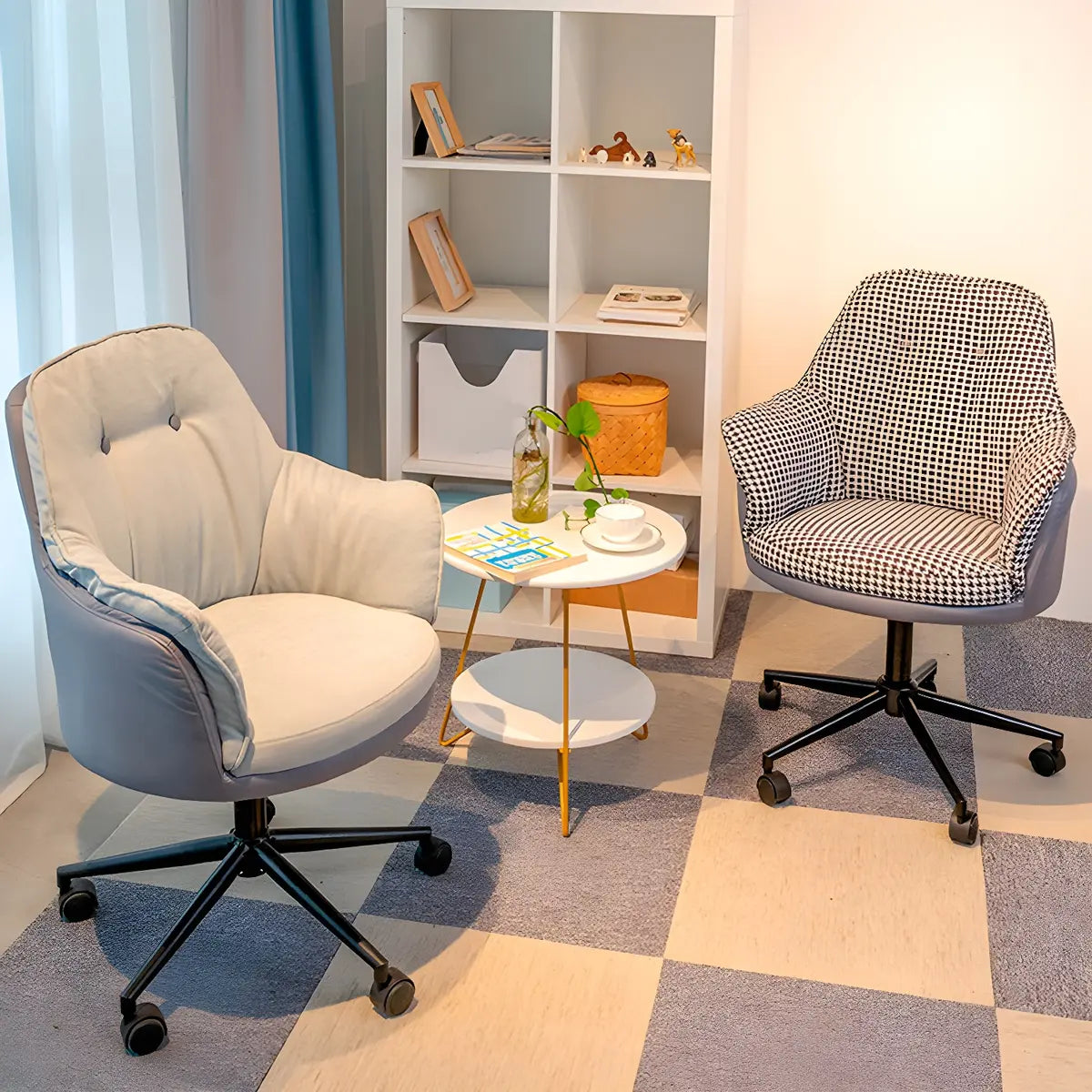 Contemporary Houndstooth Office Chair with Wheels — 1 Piece / Light Gray / Nylon